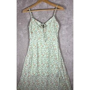 Hesperus Floral Print Tie Front Cami Midi Dress Green‎ Boho Spaghetti Strap S